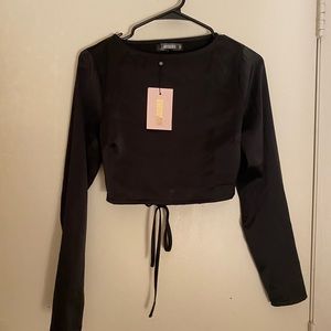 Silk Backless Tie Back Crop Top